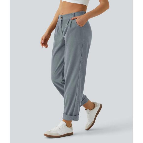 NWT Halara Mid Rise Zipper Pocket Corduroy Casual Pants Cloud Gray Blue Size L - Picture 8 of 11